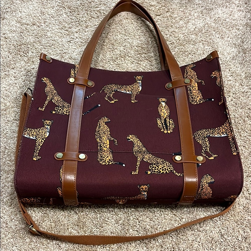 Mod Cloth Maroon Cheetah Leopard Print Work Office Laptop Bag